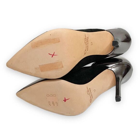 Oscar de la Renta Black Suede Metallic Leather Strap Pumps Women’s Size 37 / 6.5 - Picture 7 of 9